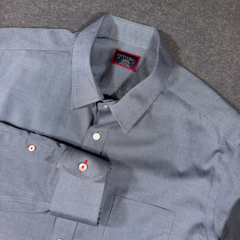 UNTUCKit Button Down Shirt Mens Large Blue Wrinkle Free Cotton Long Sleeve